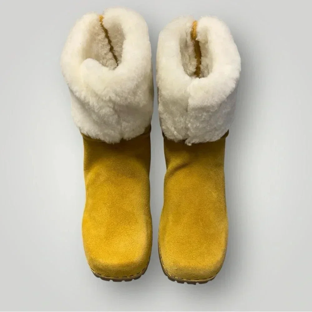 MIA Jildie Wooden Sheep Fur Clogs‎ Sz 8
